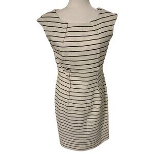 Calvin Klein | White & Black Striped Midi Career Work Office Midi Dress Size 6